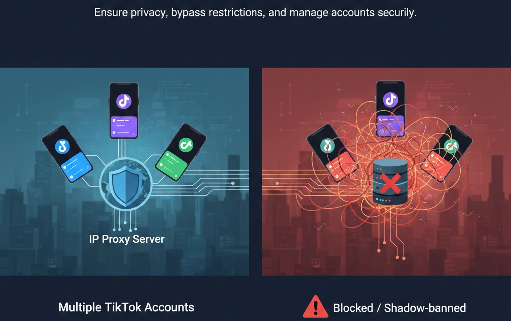 showing steps to bypass or resolve IP ban on TikTok using a proxy service