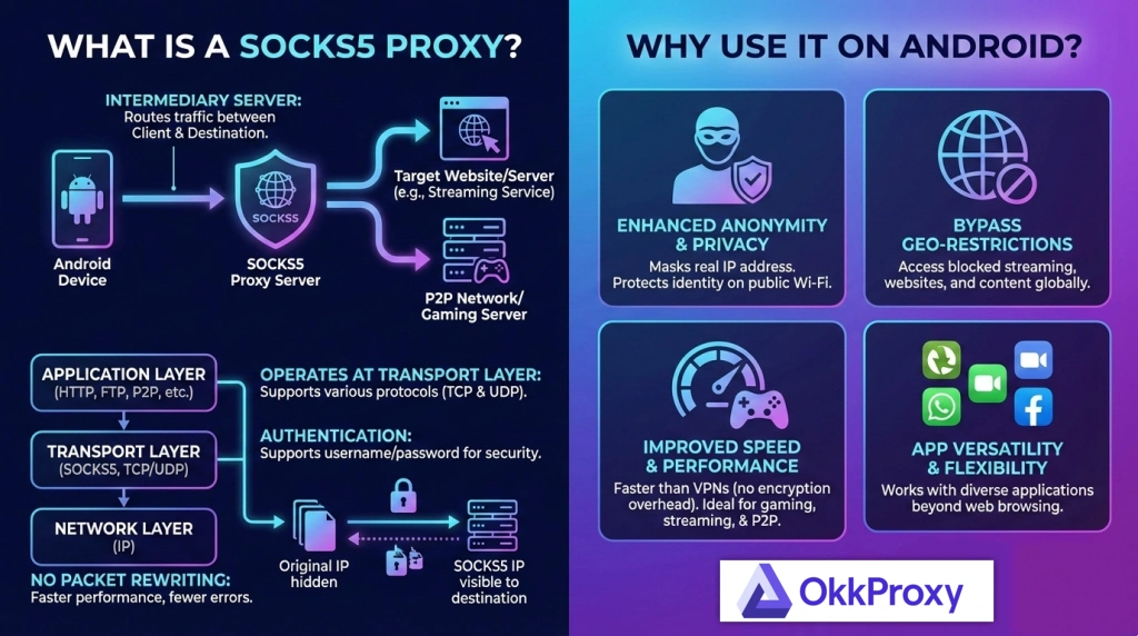 Benefits of using a SOCKS5 proxy for secure, fast, and anonymous internet access with okkproxy