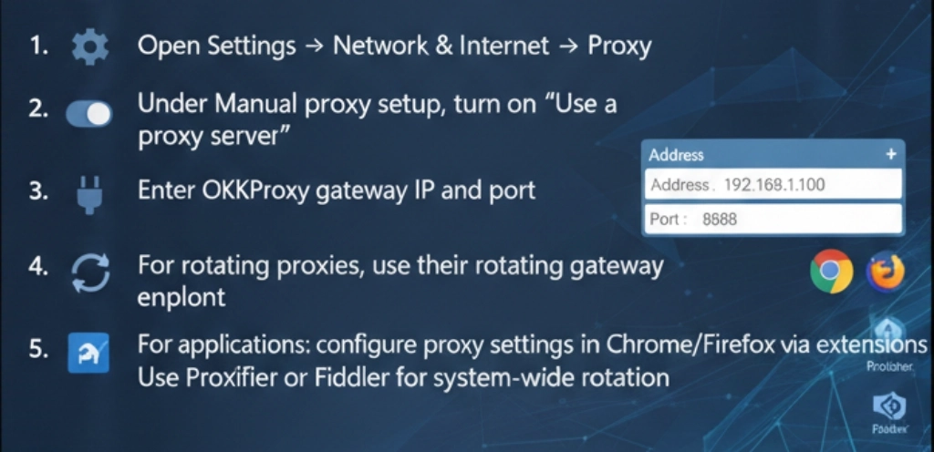 Step-by-step guide to set up datacenter proxy server on Windows – tutorial by OkkProxy