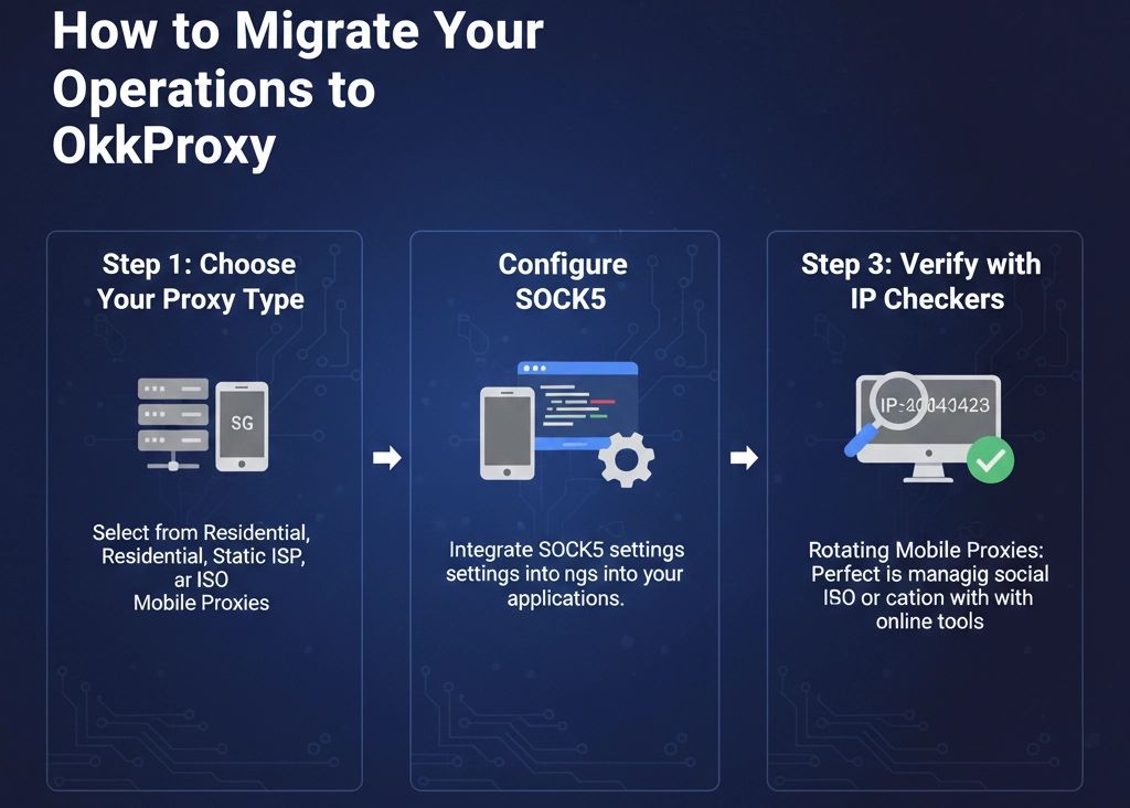 Step-by-step guide showing how to migrate Luna proxy to OkkProxy with configuration screens