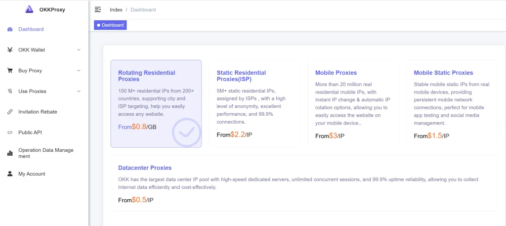 IPIDEA alternative OKKProxy price plan comparison 2026