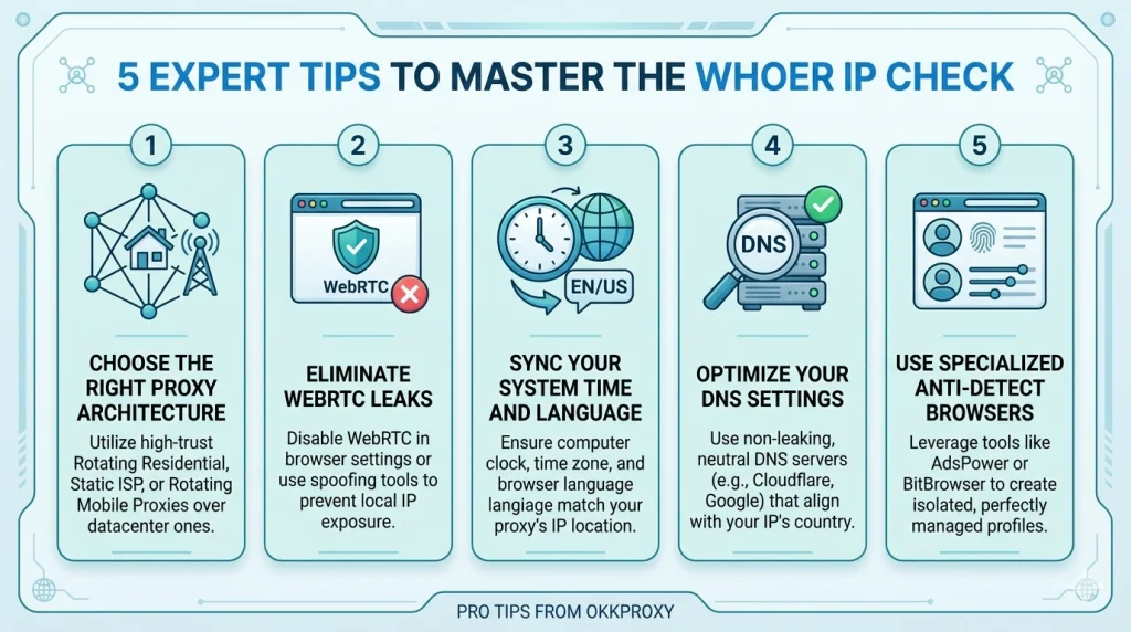 Tips to master Whoer IP Check for accurate IP leak testing — OKKProxy