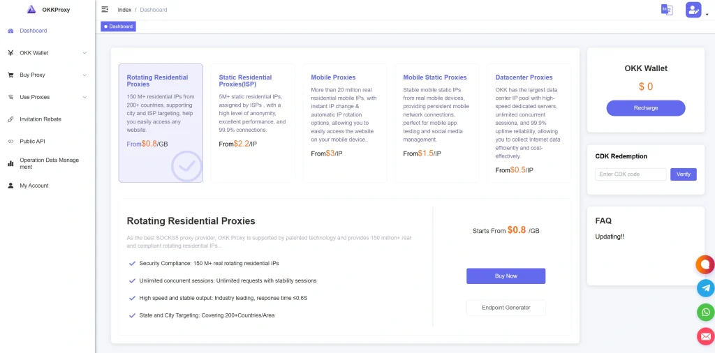 OKKProxy price plan overview – YouTube proxy solutions
