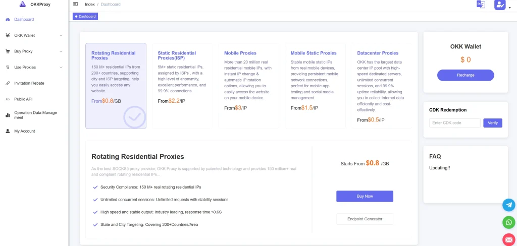 OkkProxy Residential, Mobile, and Datacenter Proxy Price List