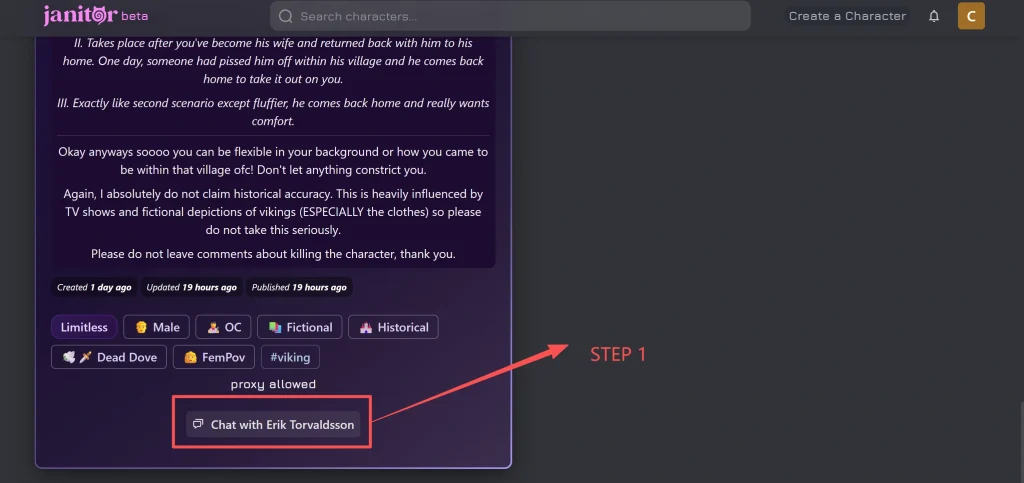 How to configure proxy on Janitor AI – choose chat at first